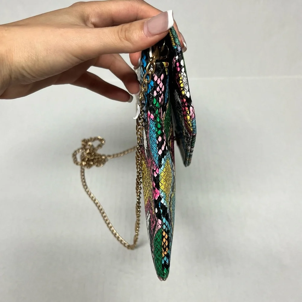 Multicolor color pop faux Snakeskin chain Crossbody Clutch Bag going out party - Picture 9 of 13